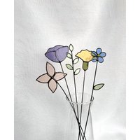 Set Von 5 Stielen, Buntglas Blumen, Buntglas Blumen, Immerwährende Blumen, Vergissmeinnicht, Lila Mohn, Pusteblume von ZokaKurylov