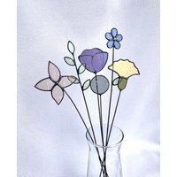 Set Von 6 Stielen, Buntglas Blumen, Buntglas Blumen, Immerwährende Blumen, Vergissmeinnicht, Pusteblumen, Lila Mohn von ZokaKurylov