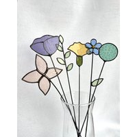 Set Von 6 Stielen, Buntglas Bouquet, Buntglas Blumen, Immerwährende Blumen, Iris, Ipomoea, Schneeglöckchen, Pusteblume, Weide von ZokaKurylov