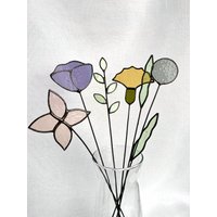 Set Von 6 Stielen, Buntglas Bouquet, Buntglas Blumen, Immerwährende Blumen, Iris, Ipomoea, Schneeglöckchen, Pusteblume, Weide von ZokaKurylov