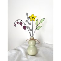 Strauß Aus 4 Stielen, Buntglas-Blumen, Bunt Glas Blume, Immerwährende Blumen, Blutendes Herz, Weidenweide, Grüner Zweig von ZokaKurylov