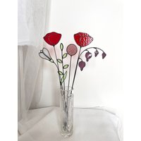 Strauß Aus 6 Stielen, Blumenstrauß Glas, Buntglasblumen, Immerwährende Blumen, Roter Mohn, Herzblutend, Schneeglöckchen von ZokaKurylov