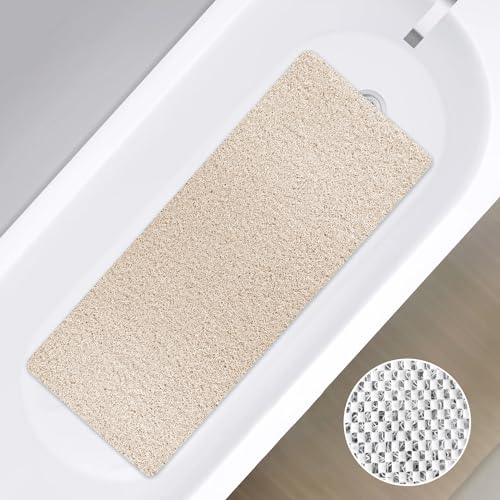 Duschmatte rutschfest, 40x100 cm Weich Komfort Sicherheits Badewannenmatte mit Ablauflöchern, PVC-Luffa Duschmatten Fleckenschutz, Freier Schnitt, Schnell trocknend, Beige von Zokbom