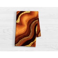 Burn Orange & Faux Gold Achat Küchentuch - Bold Marmor Print Geschirrtuch Abstraktes Badezimmer Handtuch Stilvolles Geode Scheibe von ZolaPepper