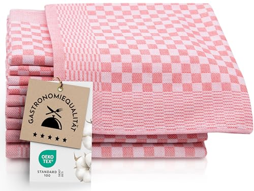ZOLLNER 10er Set Geschirrtücher Baumwolle in 46x70 cm - super saugstarke und robuste Küchentücher – waschbar bis 60°C – in rot kariert - Gastronomiequalität - Oeko Tex® Zertifiziert von ZOLLNER