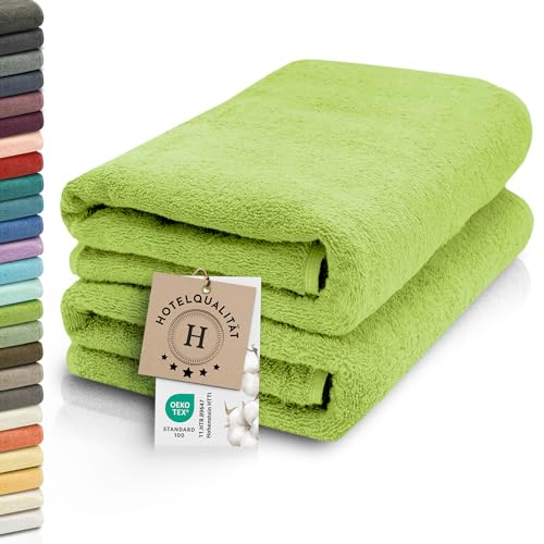 ZOLLNER 2er Set Saunatücher - weiche und saugstarke Handtücher - waschbar bis 95°C - Baumwolle -70x200 cm in grün von ZOLLNER