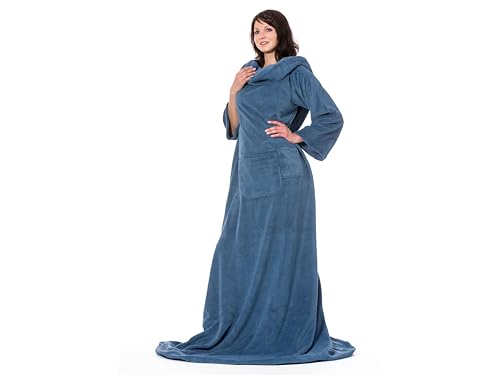 ZOLLNER Kuscheldecke mit Ärmeln - super kuschelige und warme Sofadecke - blau - in 170x200 cm - mit Taschen - waschbar bis 95°C - Hotelqualität - Oeko Tex® Zertifiziert von ZOLLNER