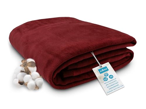 ZOLLNER Kuscheldecke flauschig in 220x240 cm - weiche und langlebige Sofadecke in weinrot - waschbar bis 40°C - Mischgewebe - mit elegantem Einfassband - Hotelqualität - Oeko Tex® Zertifiziert von ZOLLNER