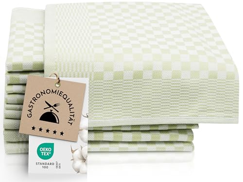 ZOLLNER 10er Set Geschirrtücher Baumwolle in 46x70 cm - super saugstarke und robuste Küchentücher – waschbar bis 60°C – in grün kariert - Gastronomiequalität - Oeko Tex® Zertifiziert von ZOLLNER