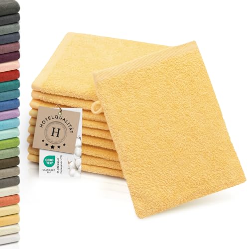 ZOLLNER 10er Set Waschlappen - weiche und saugstarke Waschhandschuhe - waschbar bis 95°C - Baumwolle - 16x21 cm in gelb von ZOLLNER