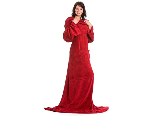 ZOLLNER Kuscheldecke mit Ärmeln - super kuschelige und warme Sofadecke - rot - in 170x200 cm - mit Taschen - waschbar bis 95°C - Hotelqualität - Oeko Tex® Zertifiziert von ZOLLNER