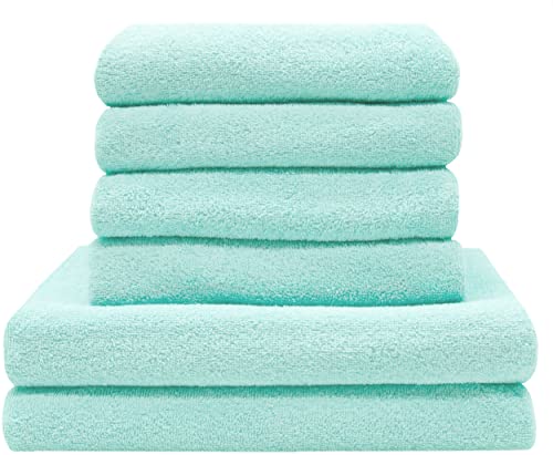 ZOLLNER Handtuch Set aus 4 Handtücher 50x100 cm & 2 Duschtücher 70x140 cm - saugstarke und weiche Tücher in Mint - mit praktischem Aufhänger - waschbar bis 60°C - Baumwolle - Hotelqualität von ZOLLNER