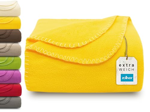 ZOLLNER Kuscheldecke in gelb - weiche Couchdecke in 130x170 cm - mit Kettelrand - Polyester - waschbar bis 95°C – Hotelqualität - Oeko Tex® Zertifiziert von ZOLLNER