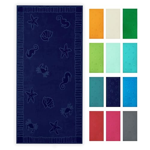 ZOLLNER Strandtuch - hautfreundliches und saugstarkes Handtuch in 100x200 cm - waschbar bis 60°C - Baumwolle in blau - eingewebte Meerestiermotive - Oeko Tex® Zertifiziert von ZOLLNER
