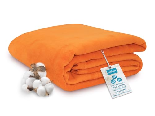 ZOLLNER Kuscheldecke, 150 x 200 cm, Baumwollmix, 425g/qm, orange von ZOLLNER