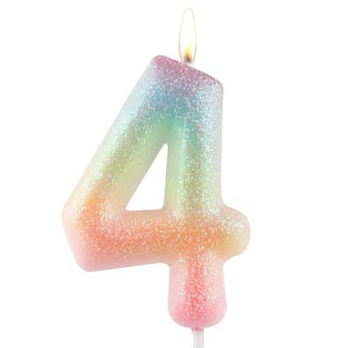 Zolunu Glitter bunte 4 Geburtstag Kerze, Geburtstag Nummer 4 Kerze Cake Toppers für Mädchen Frauen, Glitter bunte thematische Party Dekorationen liefert Geburtstagsgeschenke Zolunu Glitter bunte 4 Geburtstag Kerze, Geburtstag Nummer 4 Kerze Cake Toppers für Mädchen Frauen, Glitter bunte thematische Party Dekorationen liefert Geburtstagsgeschenke von Zolunu