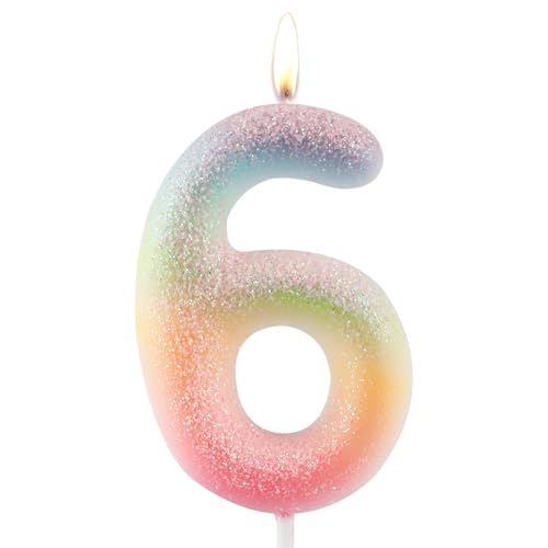 Zolunu Glitter bunte 6 Geburtstag Kerze, Geburtstag Nummer 6 Kerze Cake Toppers für Mädchen Frauen, Glitter bunte thematische Party Dekorationen liefert Geburtstagsgeschenke Zolunu Glitter bunte 6 Geburtstag Kerze, Geburtstag Nummer 6 Kerze Cake Toppers für Mädchen Frauen, Glitter bunte thematische Party Dekorationen liefert Geburtstagsgeschenke von Zolunu