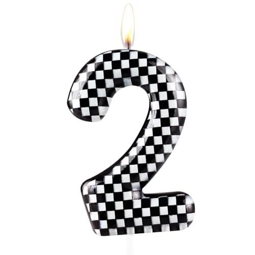 Zolunu Metallic Schwarz Weiß Kariert 2 Geburtstag Kuchen Kerze, Nummer 2 Kerze, Geburtstag Kuchen Topper für Jungen Mädchen Race Car Themed Party Dekorationen Zubehör Zolunu Metallic Schwarz Weiß Kariert 2 Geburtstag Kuchen Kerze, Nummer 2 Kerze, Geburtstag Kuchen Topper für Jungen Mädchen Race Car Themed Party Dekorationen Zubehör von Zolunu
