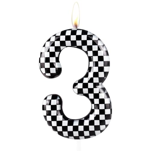 Zolunu Metallic Schwarz Weiß Kariert 3 Geburtstag Kuchen Kerze, Nummer 3 Kerze, Geburtstag Kuchen Topper für Jungen Mädchen Race Car Themed Party Dekorationen Zubehör Zolunu Metallic Schwarz Weiß Kariert 3 Geburtstag Kuchen Kerze, Nummer 3 Kerze, Geburtstag Kuchen Topper für Jungen Mädchen Race Car Themed Party Dekorationen Zubehör von Zolunu
