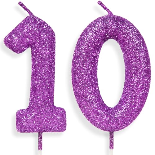 Zolunu lila rosa Geburtstag Kerze Nummer 10, Glitter Geburtstag Kerze Kuchen Toppers für Mädchen Frauen lila rosa Themed Party Dekorationen liefert Geburtstagsgeschenke Zolunu lila rosa Geburtstag Kerze Nummer 10, Glitter Geburtstag Kerze Kuchen Toppers für Mädchen Frauen lila rosa Themed Party Dekorationen liefert Geburtstagsgeschenke von Zolunu