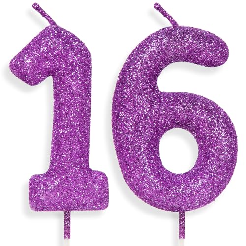 Zolunu lila rosa Geburtstag Kerze Nummer 16, Glitter Geburtstag Kerze Kuchen Toppers für Mädchen Frauen lila rosa Themed Party Dekorationen liefert Geburtstagsgeschenke Zolunu lila rosa Geburtstag Kerze Nummer 16, Glitter Geburtstag Kerze Kuchen Toppers für Mädchen Frauen lila rosa Themed Party Dekorationen liefert Geburtstagsgeschenke von Zolunu