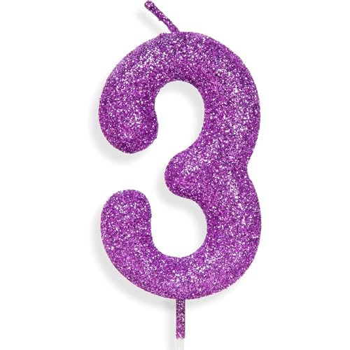Zolunu lila rosa Geburtstag Kerze Nummer 3, Glitter Geburtstag Kerze Kuchen Toppers für Mädchen Frauen lila rosa Themed Party Dekorationen liefert Geburtstagsgeschenke Zolunu lila rosa Geburtstag Kerze Nummer 3, Glitter Geburtstag Kerze Kuchen Toppers für Mädchen Frauen lila rosa Themed Party Dekorationen liefert Geburtstagsgeschenke von Zolunu