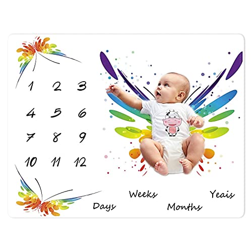 Baby Meilenstein Decke für Junge und Mädchen Unisex Monatsdecke Baby Deutsch Fotodecke mit Schmetterling Motiv,Weiß,100 x 125 cm von Zomer