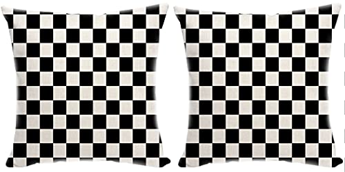 Zomer 2 Stück karierte Kissenbezüge schwarz und weiß, weicher quadratischer dekorativer Kissenbezug, Baumwolle Leinen Kissenbezüge für Wohnzimmer Sofa Couch 50 x 50 cm von Zomer
