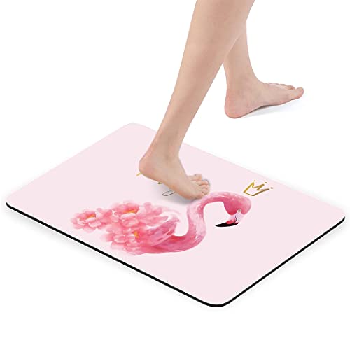 Zomer Badematte Badteppich rutschfest waschbar 42x60 cm Badezimmerteppich mit Rosa Flamingo Druck Motiv von Zomer