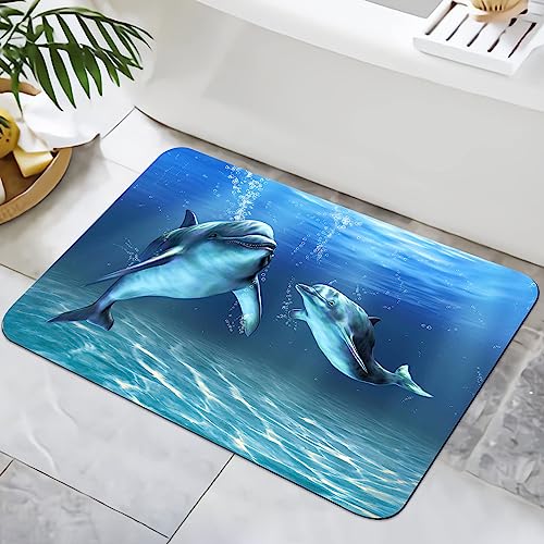 Zomer Badematte rutschfest 40x60cm Badezimmerteppich Mikrofaser Badteppich schnelltrocknende Badematten, für Badewanne Dusche Home Badezimmer, mit Delphin von Zomer