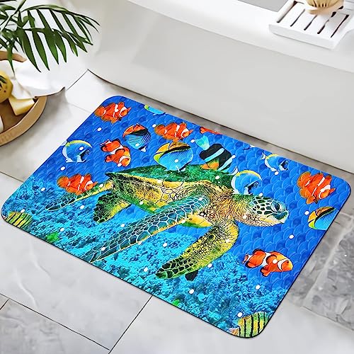 Zomer Badematte rutschfest 40x60cm Badezimmerteppich Mikrofaser Badteppich schnelltrocknende Badematten, für Badewanne Dusche Home Badezimmer, mit Fische und Schildkröte von Zomer