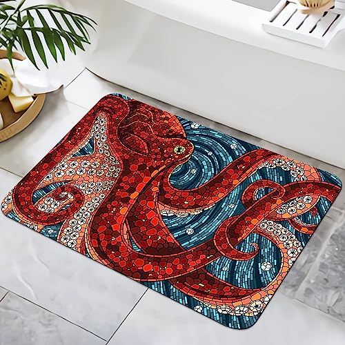 Zomer Badematte rutschfest 40x60cm Badezimmerteppich Mikrofaser Badteppich schnelltrocknende Badematten, für Badewanne Dusche Home Badezimmer, mit Oktopus von Zomer