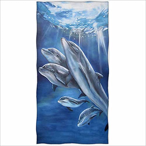 Zomer Badetuch Mikrofaser Strandtuch Bedruckt mit Delfin Gruppe,Blau,70x140 cm von Zomer