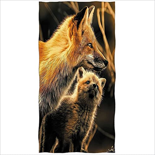 Zomer Badetuch Mikrofaser Strandtuch Bedruckt mit Fuchs Fox,Braun,70x140 cm von Zomer