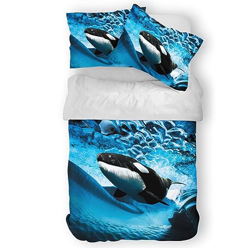 Zomer Bettwäsche 155 x 220 cm Ozean Wal Motiv Bettbezug Set 3teilig Weich Mikrofaser Bettwäsche Deckenbezug - 1 Flauschige Bettbezug und 2 Kissenbezug 80x80cm von Zomer