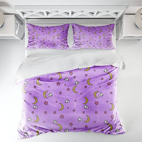 Zomer Bettwäsche Set 200x200 cm 3teilig Bettbezug Mikrofaser Bettwäsche Deckenbezug mit Purple Star Moon Motiv - 1 Flauschige Bettdeckenbezug und 2 Kissenbezug 80x80cm von Zomer