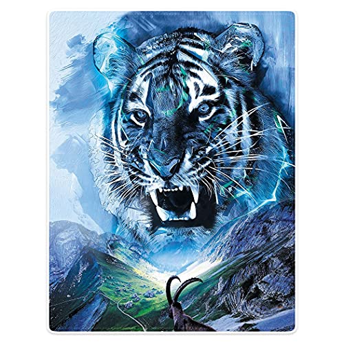 Zomer Decke Flauschig Kuscheldecke Bedruckt mit Brüllender Tiger,Blau,125x200 cm von Zomer