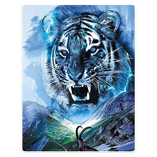 Zomer Decke Flauschig Kuscheldecke Bedruckt mit Brüllender Tiger,Blau,150x200 cm von Zomer