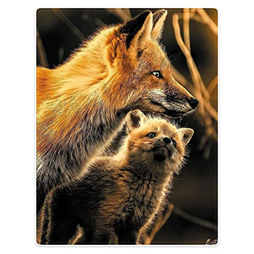 Zomer Decke Flauschig Kuscheldecke Bedruckt mit Fuchs und Junges,Braun,150x200 cm von Zomer