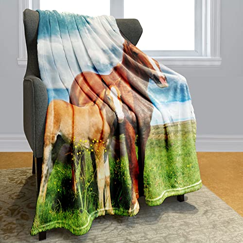 Zomer Decken 125x200 cm Kuscheldecke flauschig Sofa Decken Mikrofaser Tagesdecke mit Eltern-Kind Pferd Motiv von Zomer