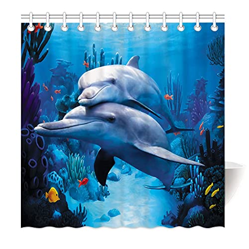 Zomer Duschvorhang 120 x 180 cm Textil Waschbar Anti-Schimmel Badewanne Vorhang Delfin Blau von Zomer