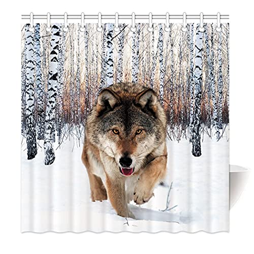 Zomer Duschvorhang 160 x 180 cm Textil Waschbar Anti-Schimmel Badewanne Vorhang Schnee Wolf von Zomer