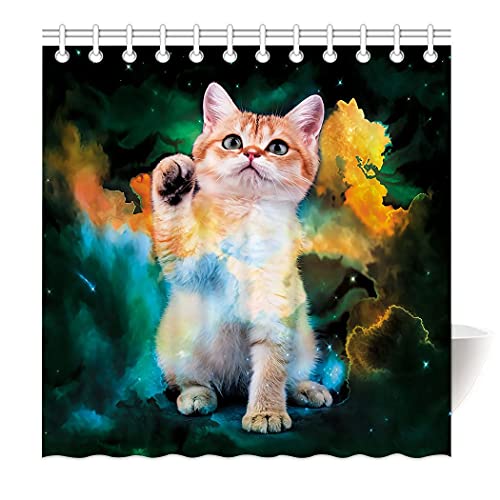 Zomer Duschvorhang 180 x 200 cm Textil Waschbar Anti-Schimmel Badewanne Vorhang Katze Grün von Zomer