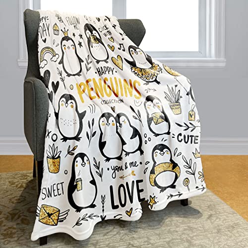 Zomer Flauschige Decke 150x200 cm Flanell Fleece Blanket weiche Kuscheldecken als Tagesdecke Sofadecke mit Happy Pinguin Print von Zomer