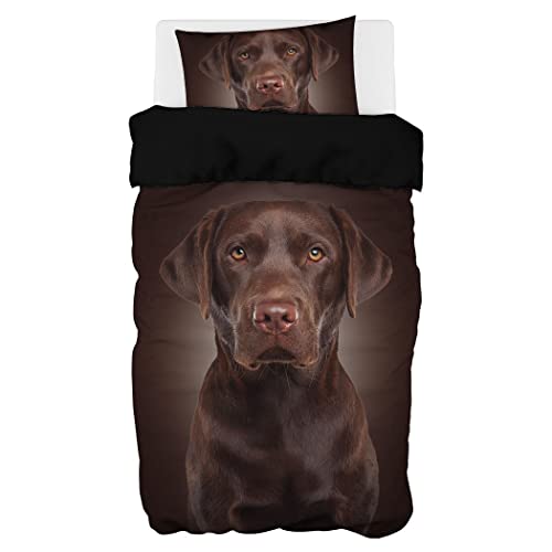 Zomer - Hund Bettwäsche 135x200 cm Brauner Labrador Microfaser Bedruckte Bettwäsche-Sets 2 teilig - 1 Flauschige Bettbezug und 1 Kissenbezug 80x80 cm von Zomer
