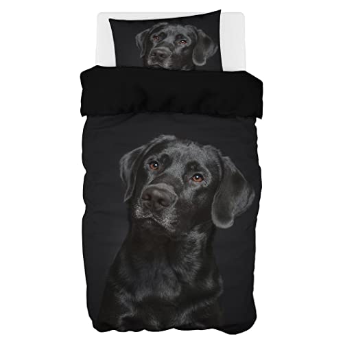 Zomer - Hund Bettwäsche 135x200 cm Schwarz Labrador Microfaser Bedruckte Bettwäsche-Sets 2 teilig - 1 Flauschige Bettbezug und 1 Kissenbezug 80x80 cm von Zomer