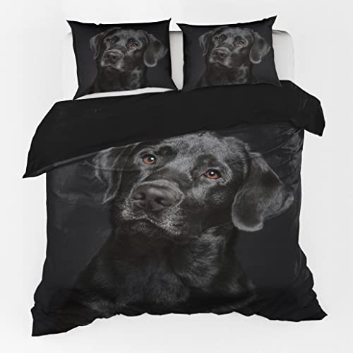 Zomer - Hund Bettwäsche 200x200 cm Schwarz Labrador Microfaser Bedruckte Bettwäsche-Sets 3 teilig - 1 Flauschige Bettbezug und 2 Kissenbezug 80x80 cm von Zomer