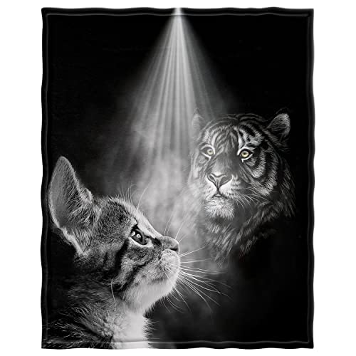 Zomer Katzen und Tiger Decke 150x200 cm Kuscheldecke Flauschig weich und warm Winter Sofadecke als Tagesdecke Couchdecke Muster Decke von Zomer