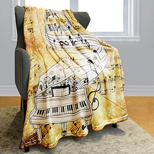 Zomer Klavier und Noten Decke 150x200 cm Flauschig Kuscheldecke Super Weich & Warm Fleecedecke Bedruckte Microfaser Sofadecke von Zomer