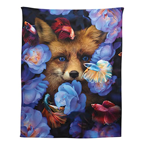 Zomer Kuscheldecke 125x200 cm Gemusterte Decke Weiche Warme Decke als Wohndecke Schlafdecke Tagesdecke oder Sofadecke mit Fuchs und Fisch von Zomer